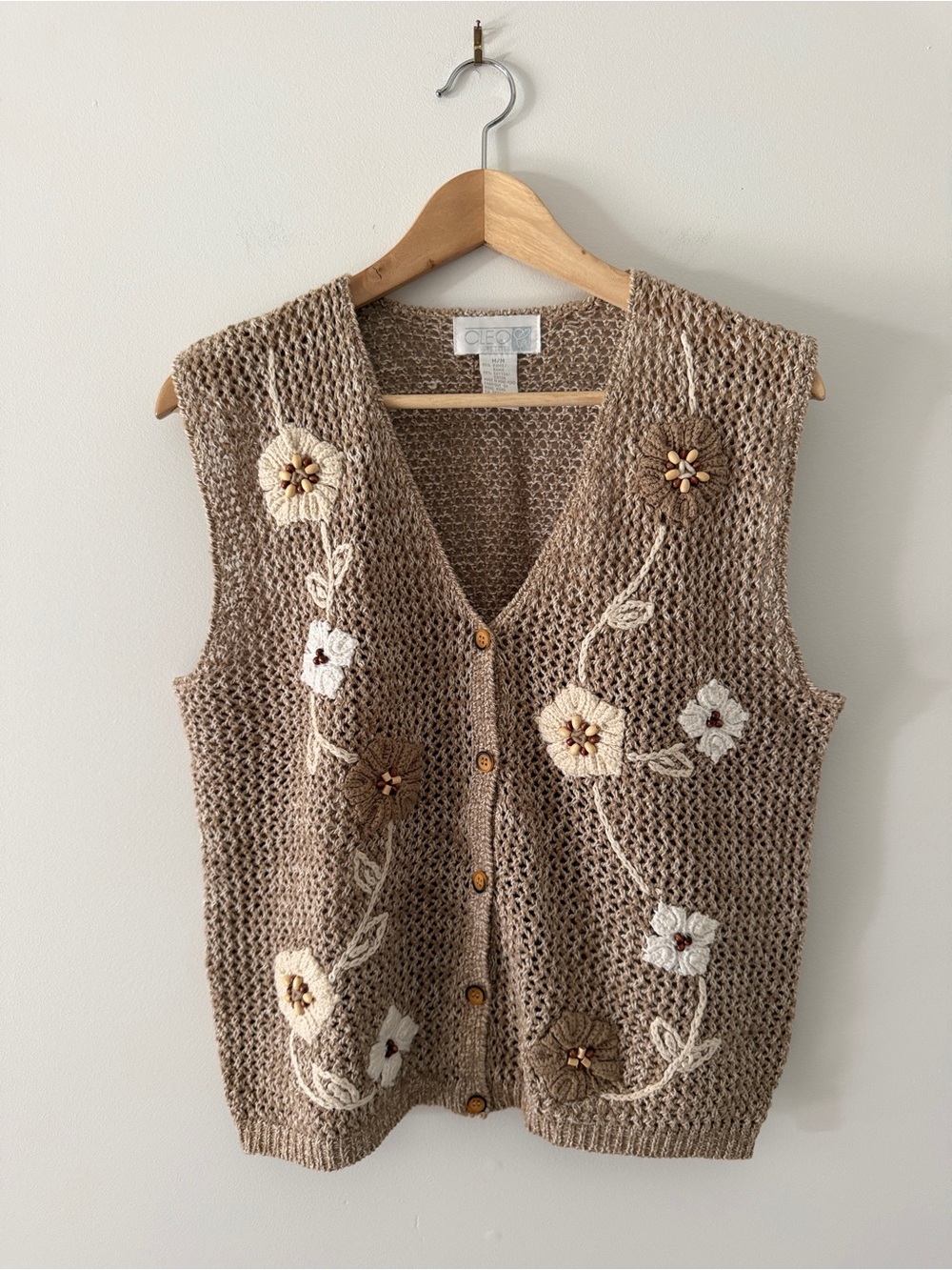 Cleo Petites | 90s Crochet Floral Button-Up Sweater Vest - Size M
